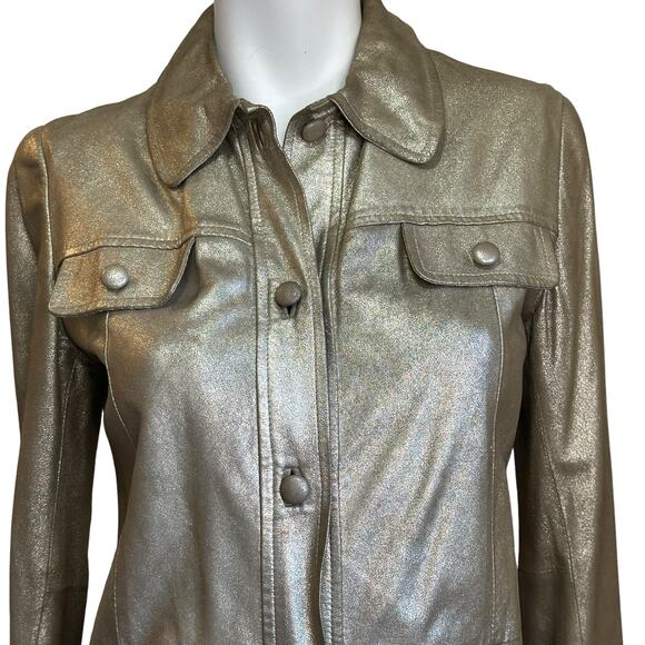Iceberg Gold Button Down Leather Shirt Jacket sz 42=Small - Picture 3 of 11